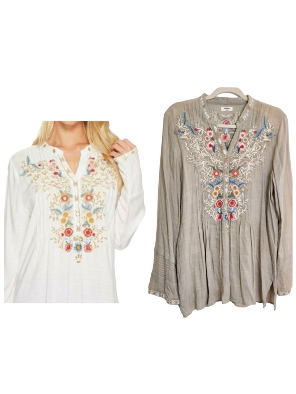 Dylan by True Light Grey Grit Floral Embroidered Long Sleeve Blouse EUC sz S